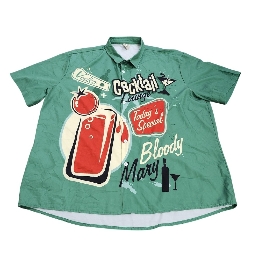 HARDADDY Shirt Mens XL Green Bloody Mary Cocktail Short Sleeve Button Casual